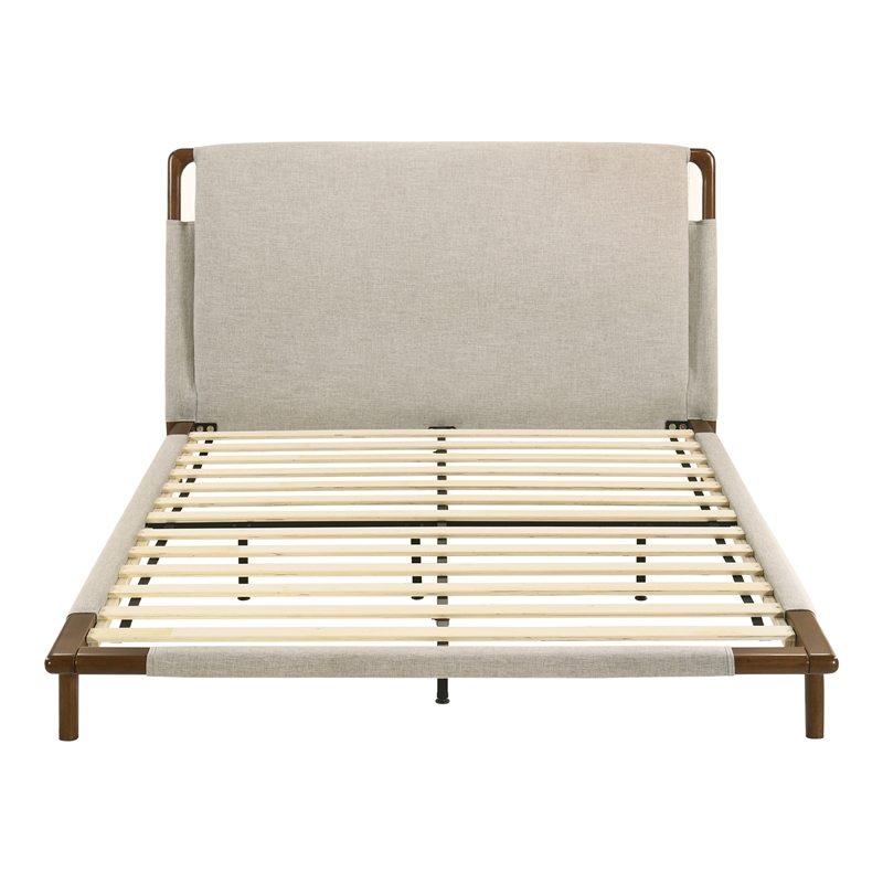 Furniture of America Zeli Wood Upholstered Fabric King Platform Bed in Beige