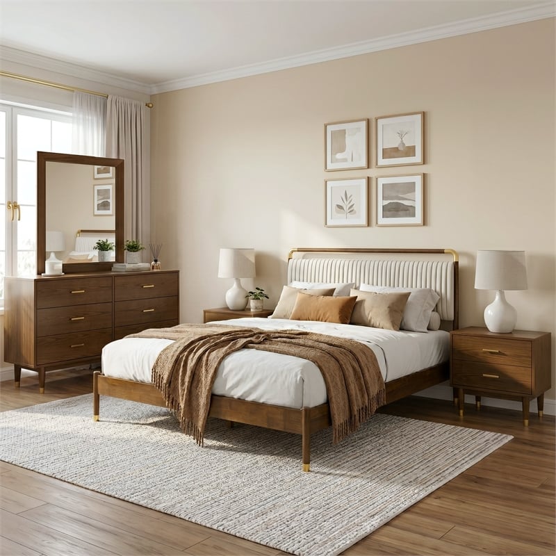 Furniture of America Korva Solid Wood Twin 5-Piece Bedroom Set in Walnut