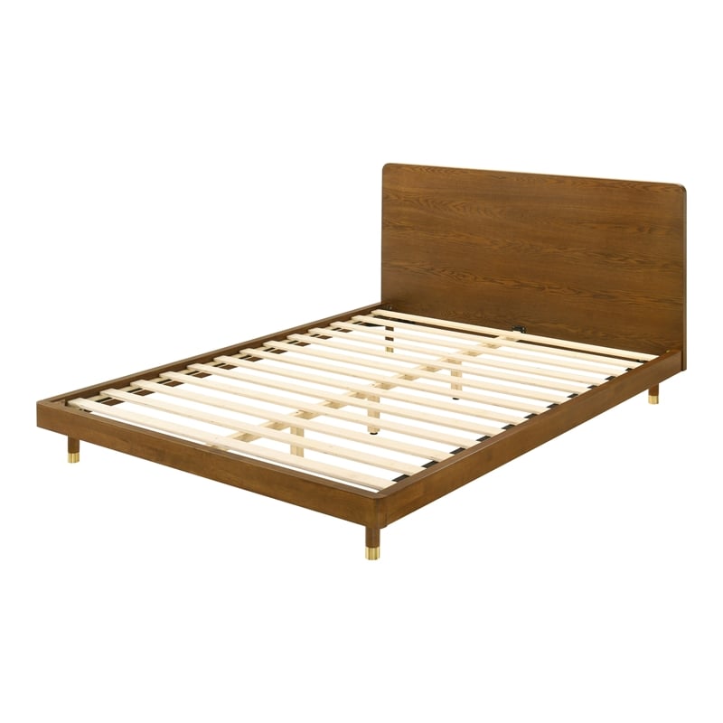 Furniture of America Korva Solid Wood Queen Platform Bed in Walnut