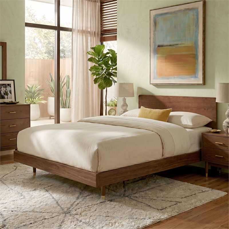 Furniture of America Korva Solid Wood Queen Platform Bed in Walnut