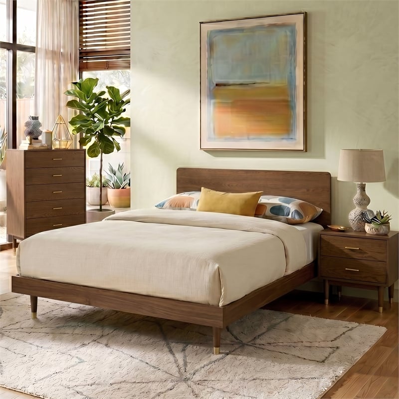 Furniture of America Korva Solid Wood Twin Platform Bed in Walnut