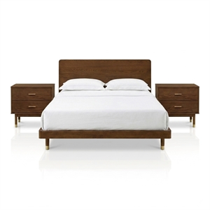 Furniture of America Korva Solid Wood King 3-Piece Bedroom Set in Walnut