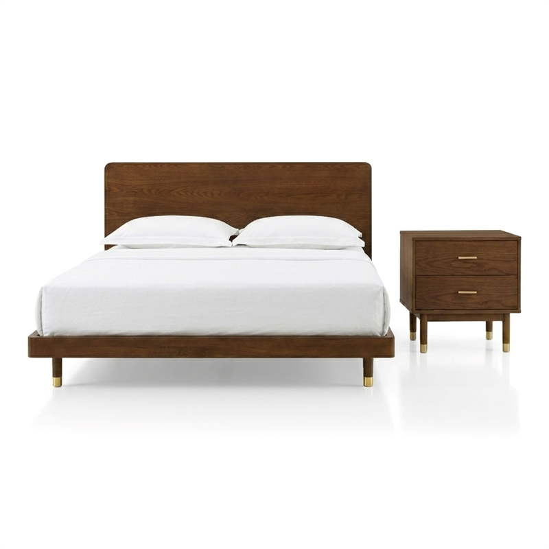 Furniture of America Korva Solid Wood Queen 2-Piece Bedroom Set in Walnut