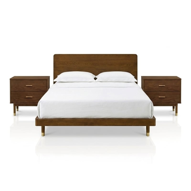 Furniture of America Korva Solid Wood Queen 3-Piece Bedroom Set in Walnut