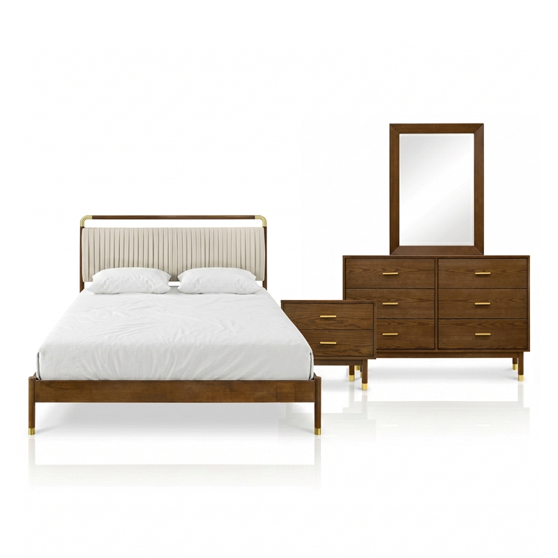 Furniture of America Korva Solid Wood Full 3-Piece Bedroom Set in Walnut