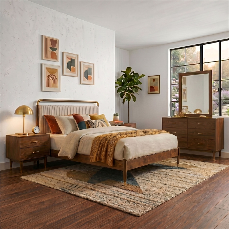 Furniture of America Korva Solid Wood Full 3-Piece Bedroom Set in Walnut
