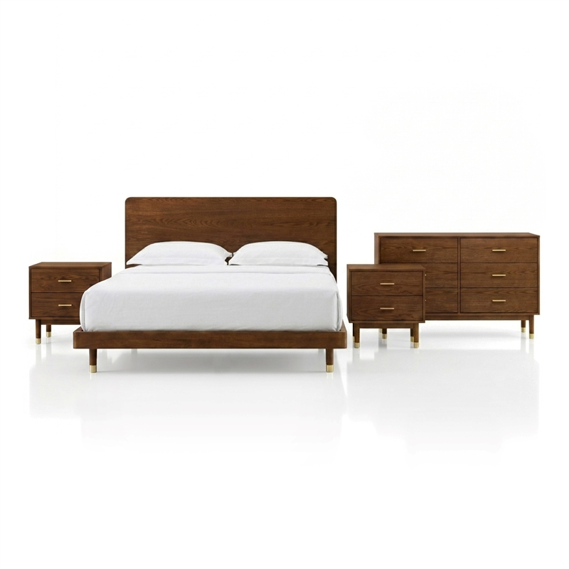 Furniture of America Korva Solid Wood King 4-Piece Bedroom Set in Walnut