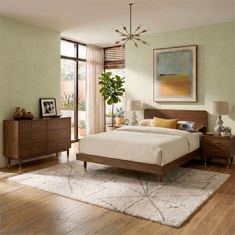 Furniture of America Korva Solid Wood King 4-Piece Bedroom Set in Walnut