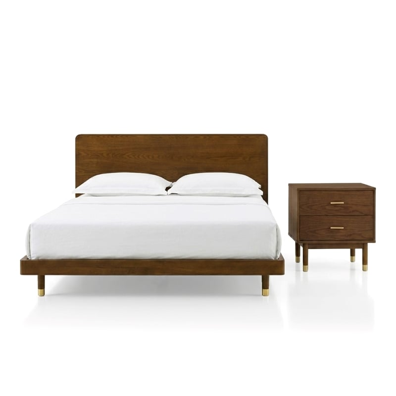 Furniture of America Korva Solid Wood Full 2-Piece Bedroom Set in Walnut