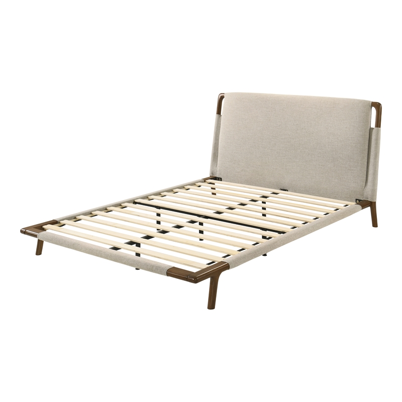 Furniture of America Zeli Upholstered Fabric Queen Platform Bed in Beige