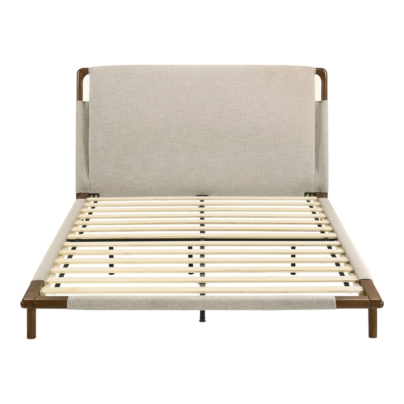 Furniture of America Zeli Upholstered Fabric Queen Platform Bed in Beige