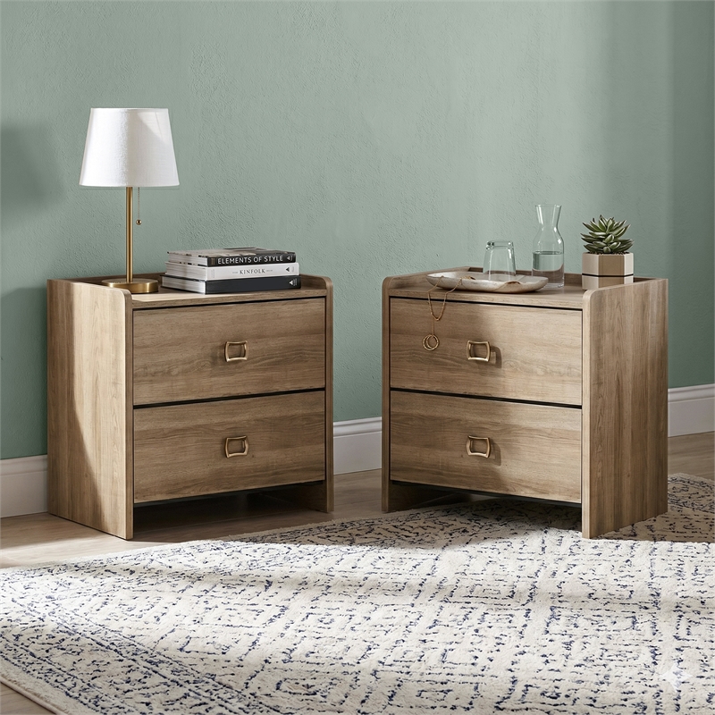Furniture of America Valio Dovetail Wood 2-Drawer Nightstand in Oak (Set of 2)