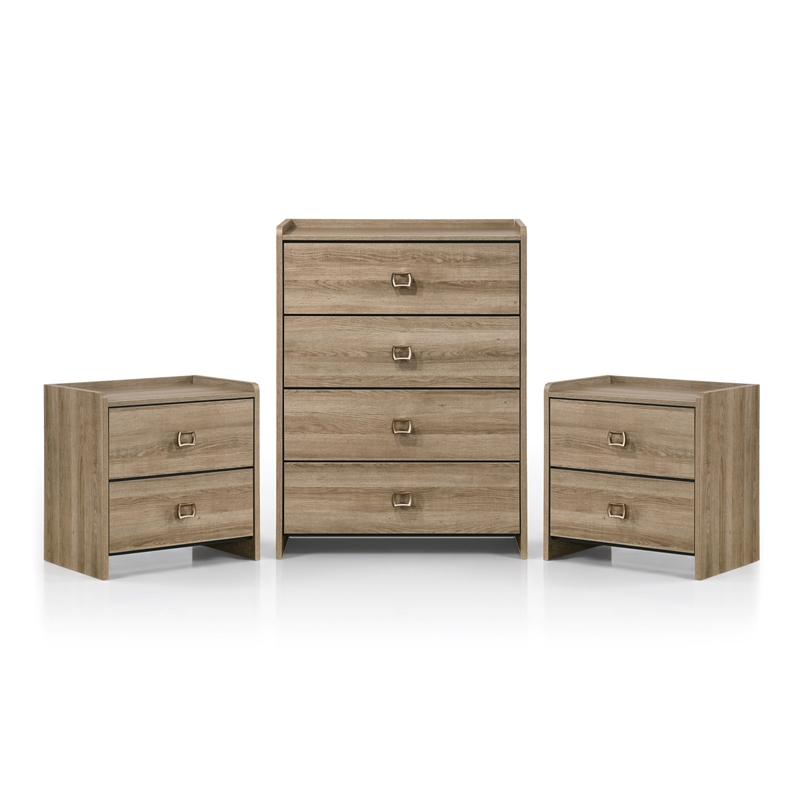 Furniture of America Valio Wood 3-Piece Nightstand and Chest Set in Oak