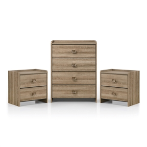 Furniture of America Valio Wood 3-Piece Nightstand and Chest Set in Oak