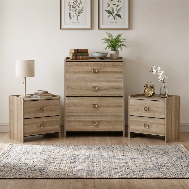 Furniture of America Valio Wood 3-Piece Nightstand and Chest Set in Oak