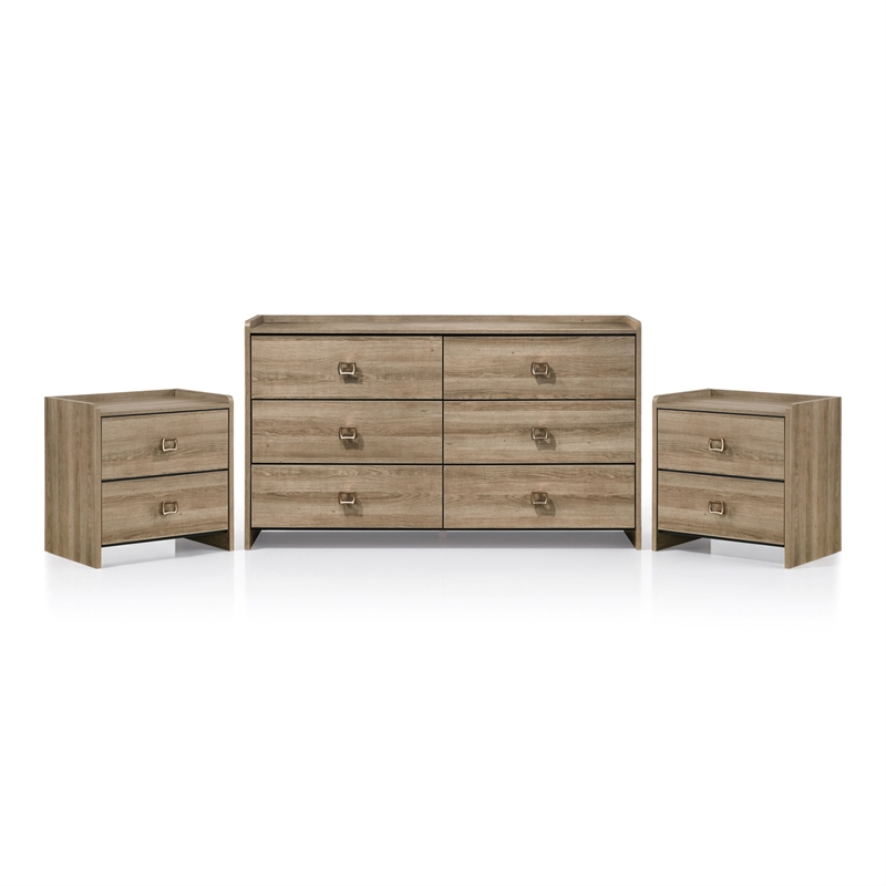 Furniture of America Valio Wood 3-Piece Nightstand and Dresser Set in Oak