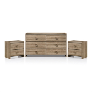 Furniture of America Valio Wood 3-Piece Nightstand and Dresser Set in Oak