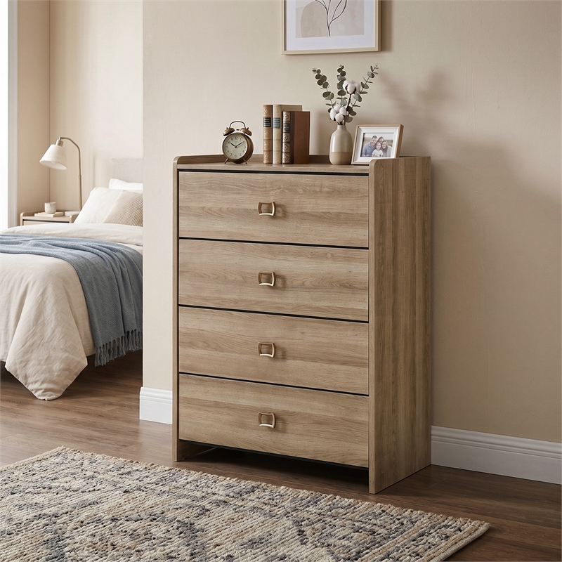 Furniture of America Valio Wood Dovetail 4-Drawer Chest in Oak