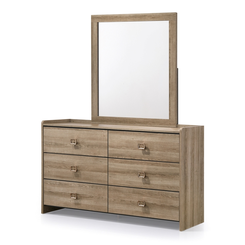 Furniture of America Valio Wood 2-Piece Dresser and Mirror Set in Oak