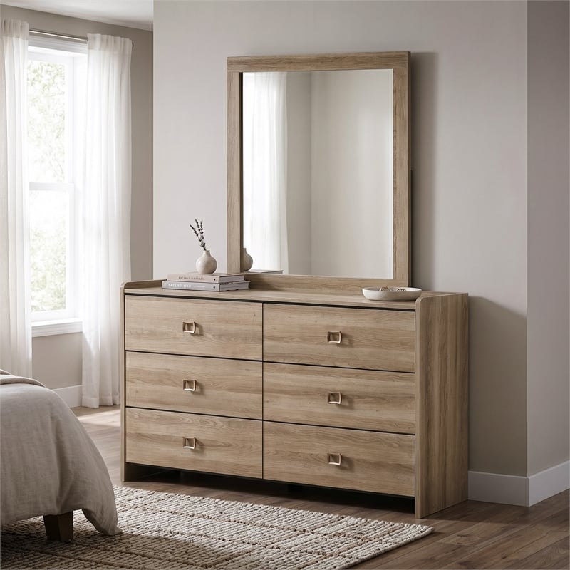 Furniture of America Valio Wood 2-Piece Dresser and Mirror Set in Oak