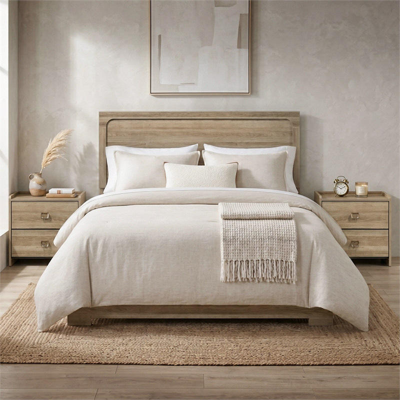 Furniture of America Valio Wood King 3-Piece Bedroom Set in Oak