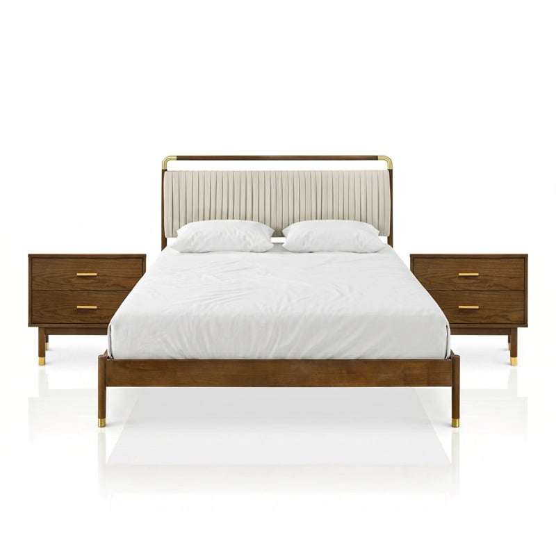 Furniture of America Korva Solid Wood Queen 3-Piece Bedroom Set in Walnut