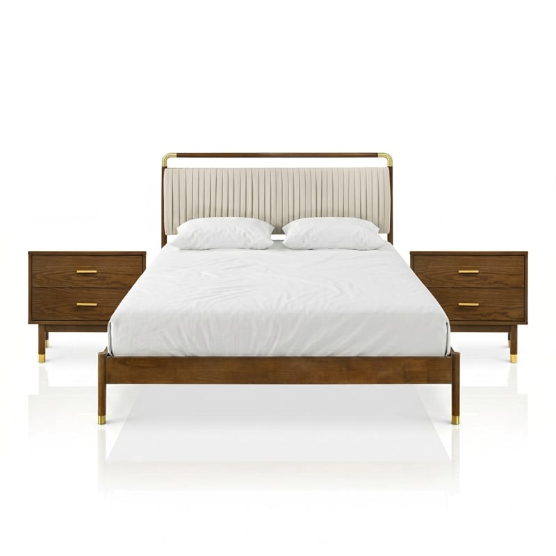 Furniture of America Korva Solid Wood Full 3-Piece Bedroom Set in Walnut