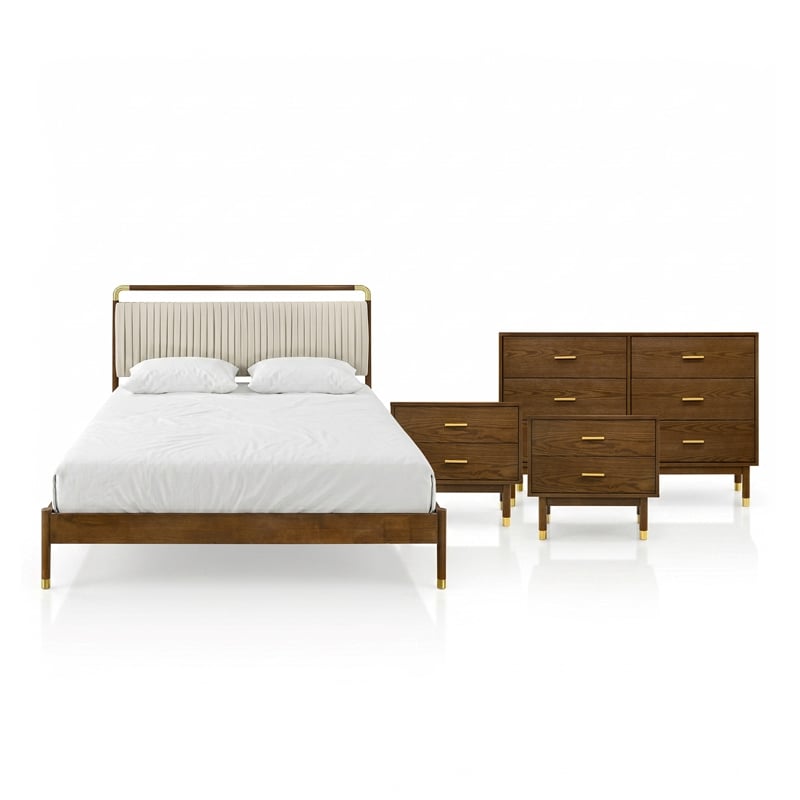 Furniture of America Korva Solid Wood King 4-Piece Bedroom Set in Walnut