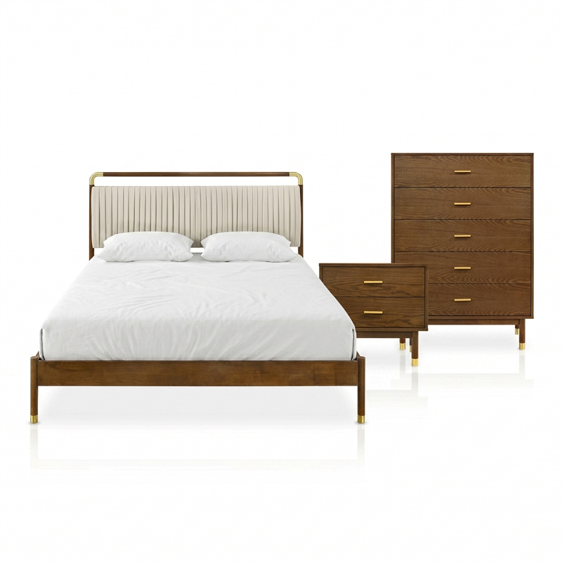 Furniture of America Korva Solid Wood King 3-Piece Bedroom Set in Walnut