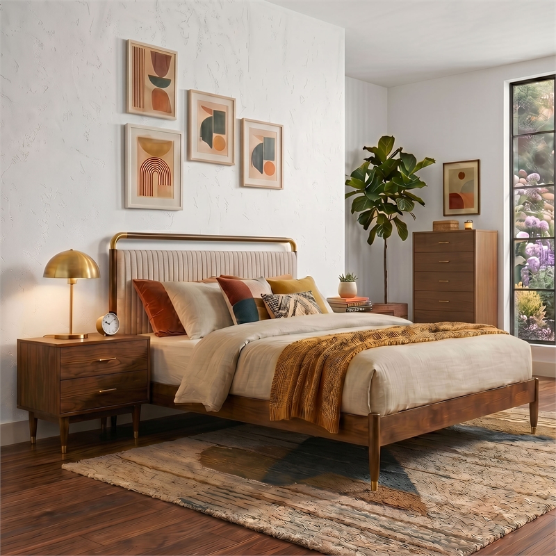 Furniture of America Korva Solid Wood King 3-Piece Bedroom Set in Walnut