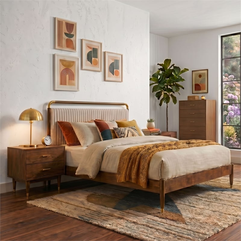 Furniture of America Korva Solid Wood Queen 3-Piece Bedroom Set in Walnut