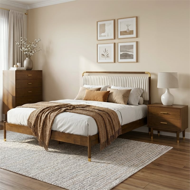 Furniture of America Korva Solid Wood Full 3-Piece Bedroom Set in Walnut