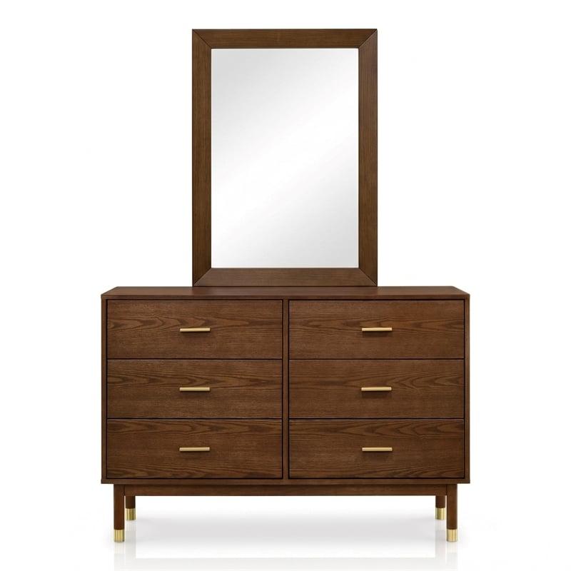 Furniture of America Korva Solid Wood Full 5-Piece Bedroom Set in Walnut