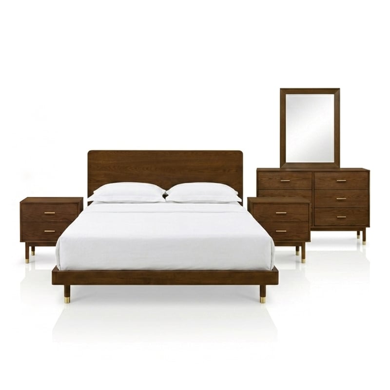 Furniture of America Korva Solid Wood Twin 5-Piece Bedroom Set in Walnut