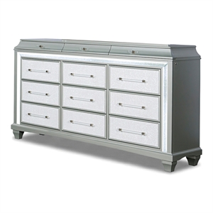 Furniture of America Gala Solid Wood LED 12-Drawer Dresser in Silver