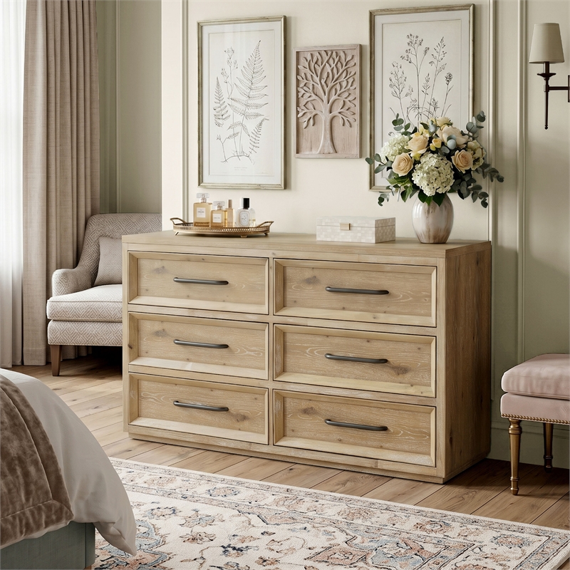 Furniture of America Tupho Solid Wood 6-Drawer Dresser in Natural