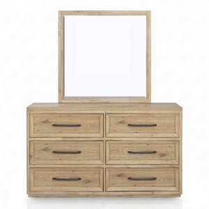 Furniture of America Tupho Solid Wood 2-Piece Dresser and Mirror Set in Natural