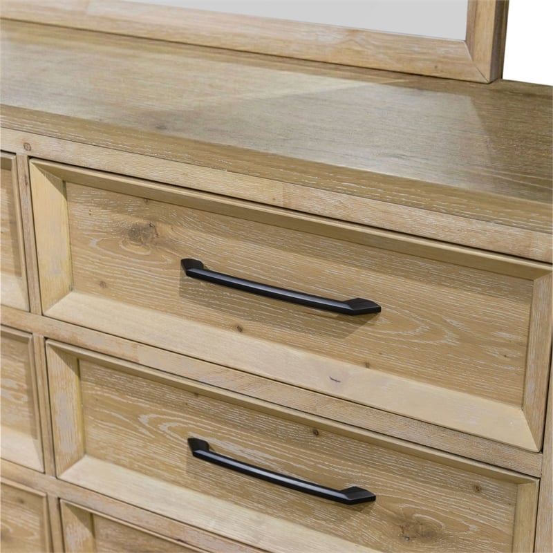 Furniture of America Tupho Solid Wood 2-Piece Dresser and Mirror Set in Natural