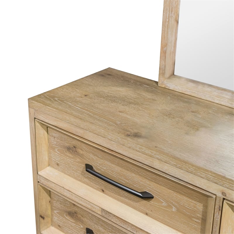 Furniture of America Tupho Solid Wood 2-Piece Dresser and Mirror Set in Natural