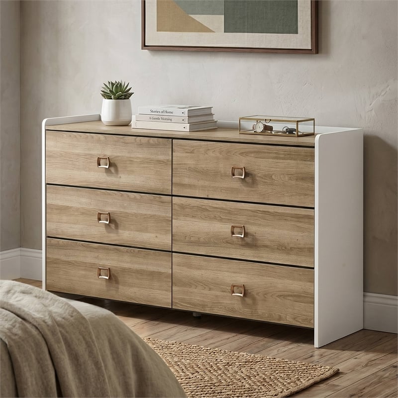 Furniture of America Valio Wood Dovetail 6-Drawer Dresser in Oak