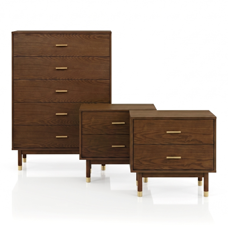Furniture of America Korva Solid Wood 3-Piece Bedroom Set in Walnut