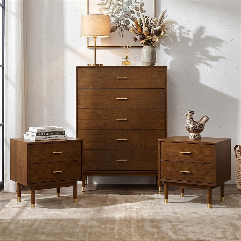 Furniture of America Korva Solid Wood 3-Piece Bedroom Set in Walnut
