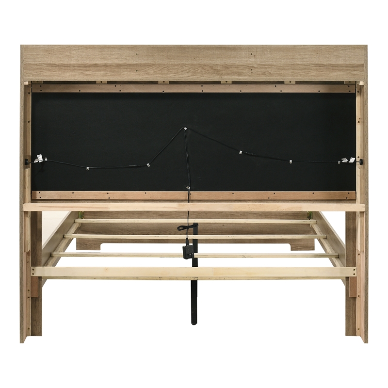 Furniture of America Valio Wood Queen Bed in Oak with Channeled Upholstered