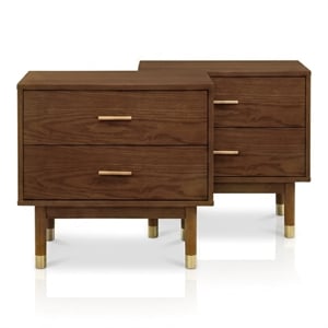 Furniture of America Korva Solid Wood 2-Drawer Nightstand in Walnut (Set of 2)