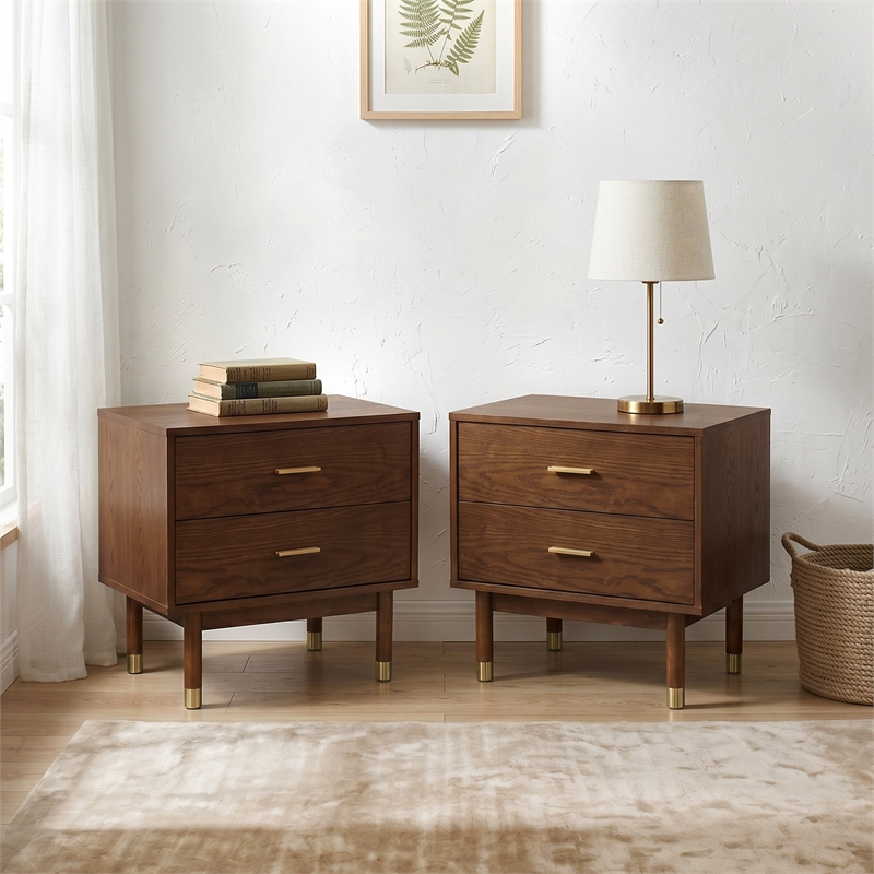 Furniture of America Korva Solid Wood 2-Drawer Nightstand in Walnut (Set of 2)