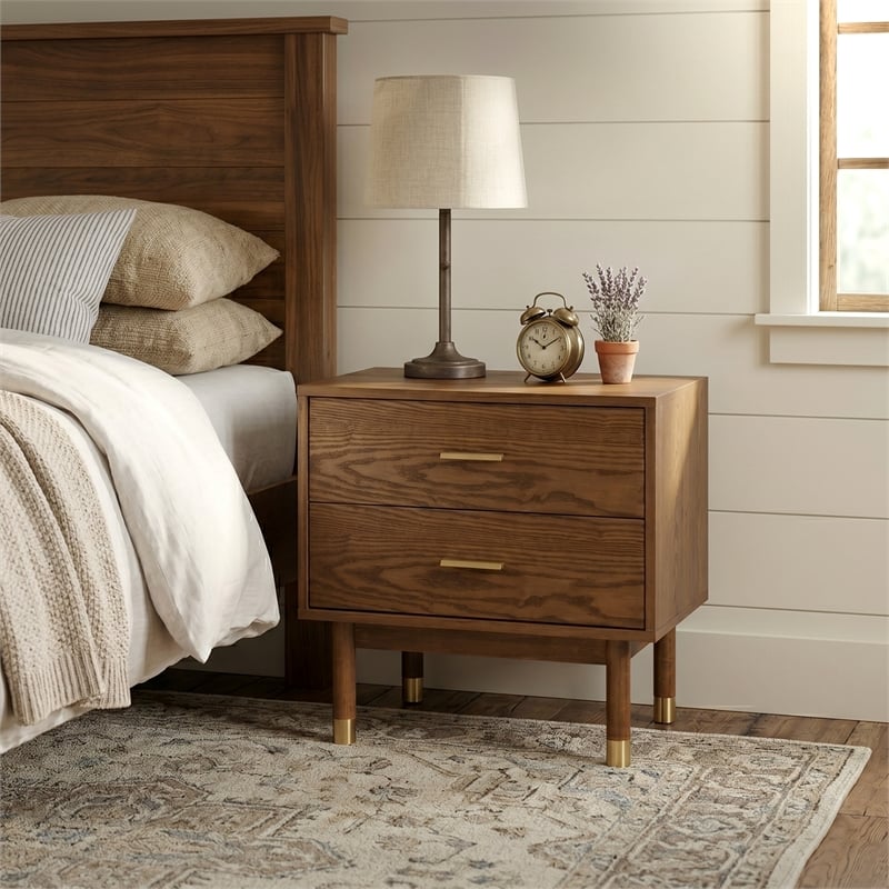 Furniture of America Korva Solid Wood 2-Drawer Nightstand in Walnut