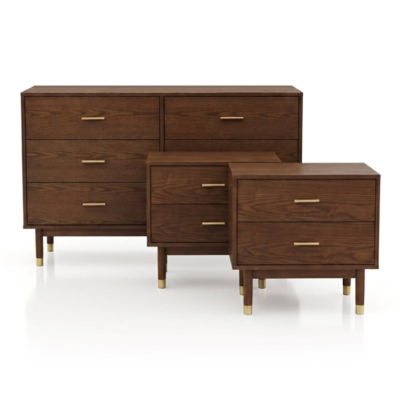 Furniture of America Korva Solid Wood 3-Piece Bedroom Set in Walnut