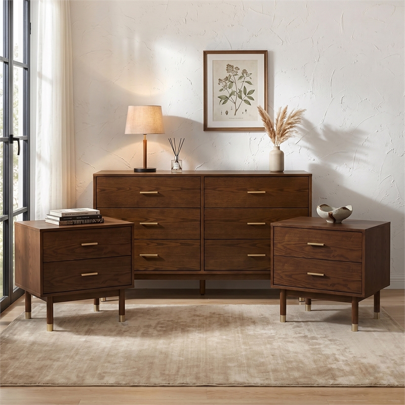 Furniture of America Korva Solid Wood 3-Piece Bedroom Set in Walnut
