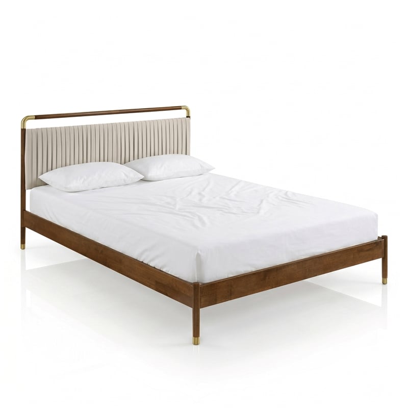Furniture of America Korva Solid Wood Channel Tufting Full Bed in Walnut