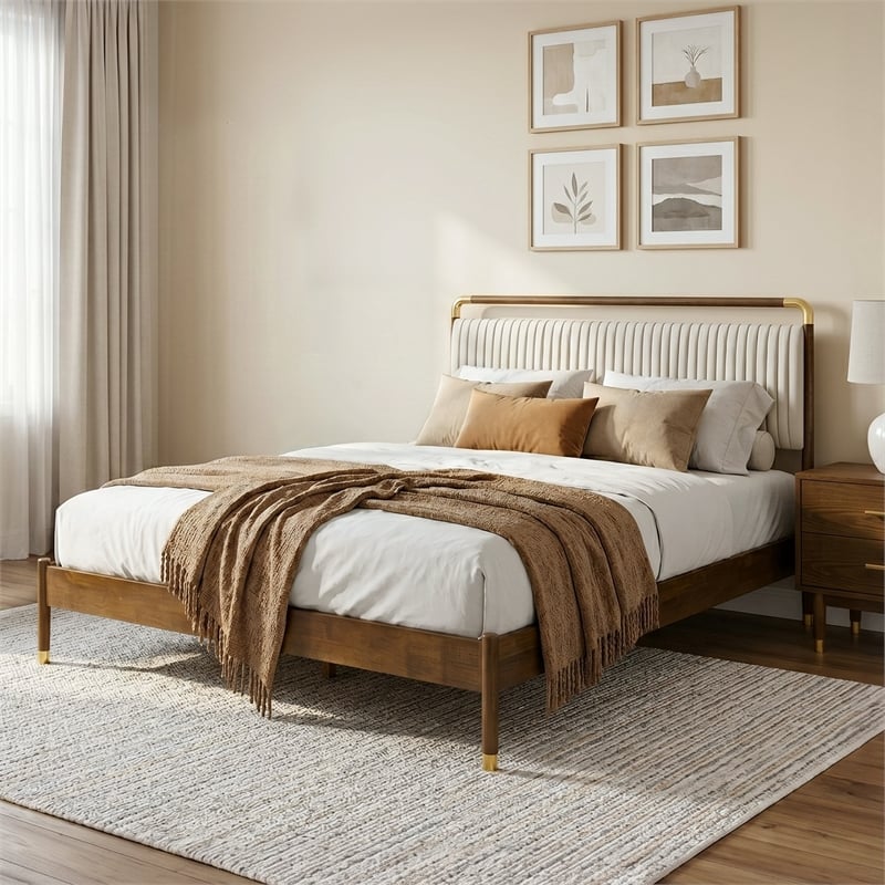Furniture of America Korva Solid Wood Channel Tufting Full Bed in Walnut